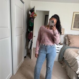 Rue21 Pink and Cream Cropped Textured Sweater